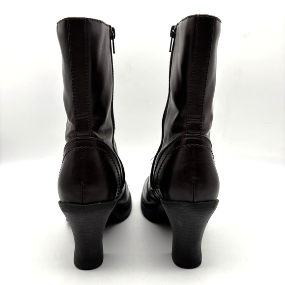 Vintage 00s Y2K Mudd 'CHARLOT' Brown Faux Leather Block Heel Mid Calf Boots 9M - Picture 8 of 16
